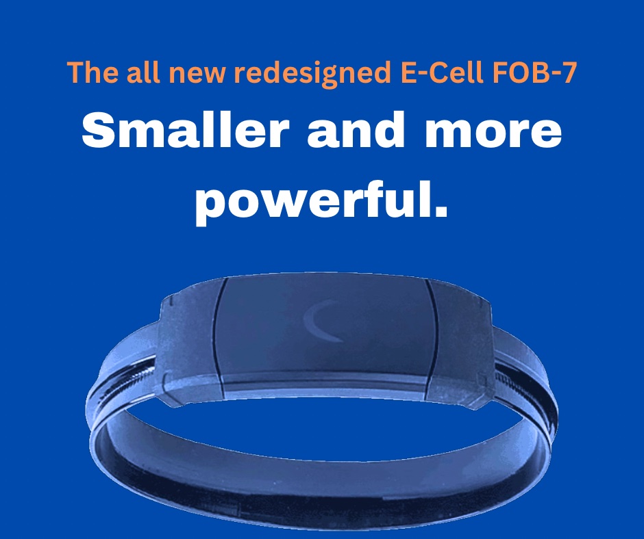 E-Cell FOB (Fiber Optic Band) wrist-worn electronic monitoring device — the commercial deployment of miniaturized BLE wristband technology as an alternative to traditional GPS ankle bracelet