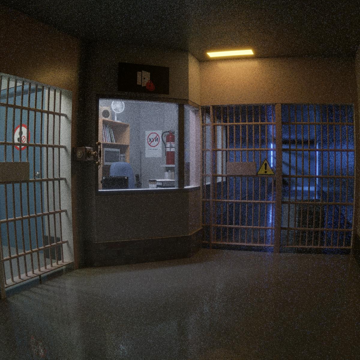 Prison housing unit corridor with controlled access - biometric monitoring systems provide continuous health surveillance across entire housing pods where staffing levels cannot support one-on-one observation